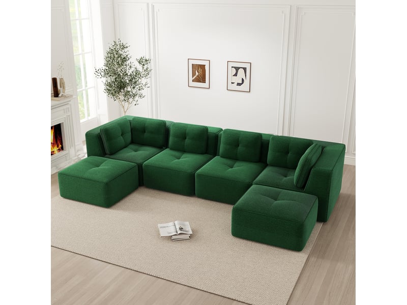  Canapé d'angle modulable en u 4 places vert en velours côtelé  - Conforama C