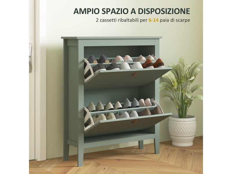  Étagère à chaussures étroite avec 2 tiroirs pour 14 paires de chaussures, pointure 44 (eu), et étagères réglables, 80 x 24 x 95,5 cm, verte  - Conforama E