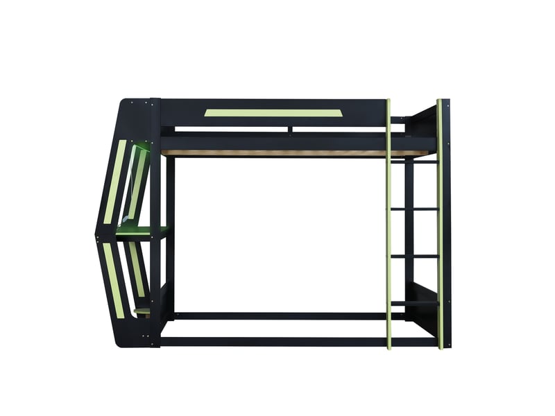  Lit mezzanine gaming 120x200 cm avec bureau led, noir et vert  - Conforama R