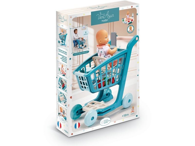  Caddie jouet vert azur avec poupon et 7 accessoires des 18 mois 1658 - Conforama B