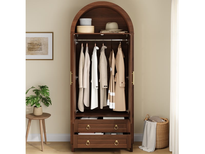  Armoire 76x50x184 cm coloris noyer avec led, 2 portes et 2 tiroirs  - Conforama D