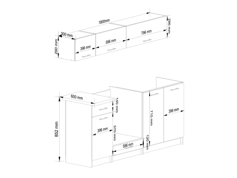  Ensemble de cuisine akord oliwia g1 blanc 180 cm 6 portes 1 tiroir façade blanche 6 étagères 180x46x174 cm Oliwia G1 1.8M - Conforama D