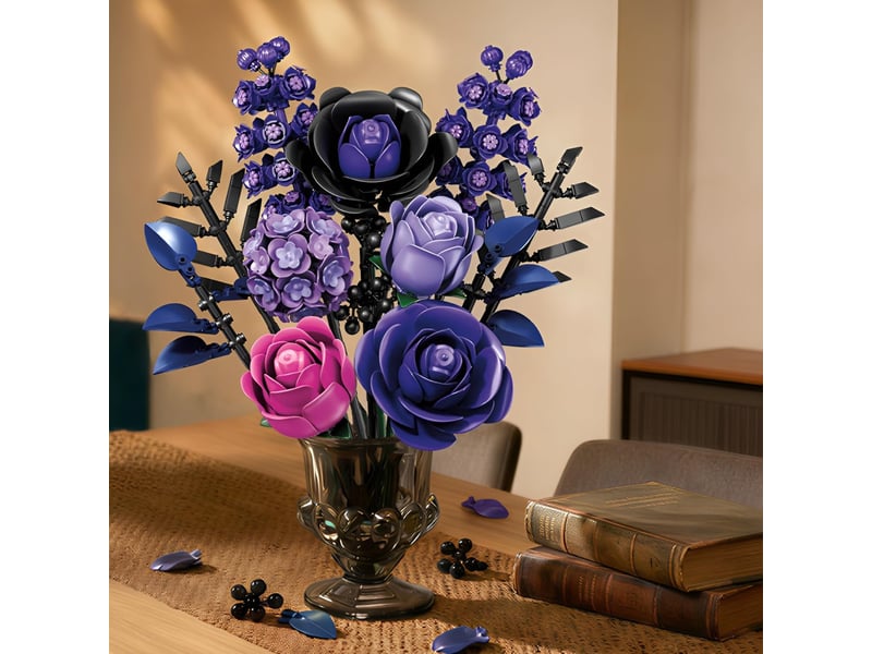  Set de construction bouquet de roses violettes – collection botanique, fleurs artificielles, déco maison et bureau  - Conforama B