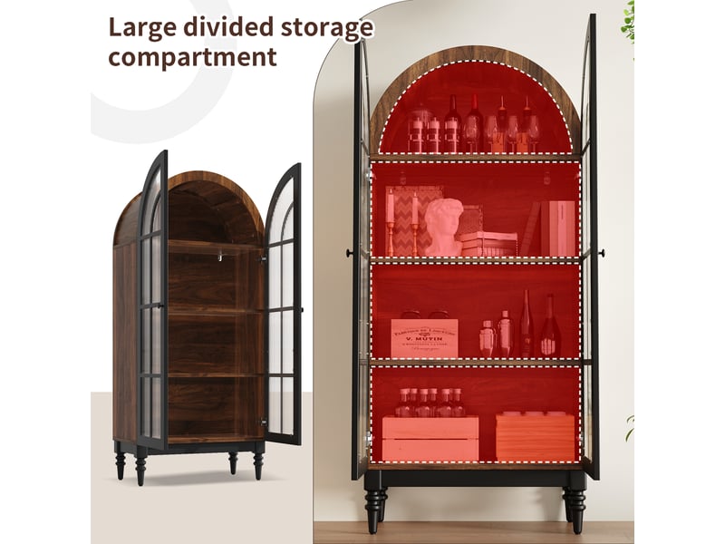  Lot de 2 vitrines cintrées, coloris noir, 152 × 35,5 × 165 cm, mdf, métal et verre, portes doubles en verre cannelé  - Conforama D