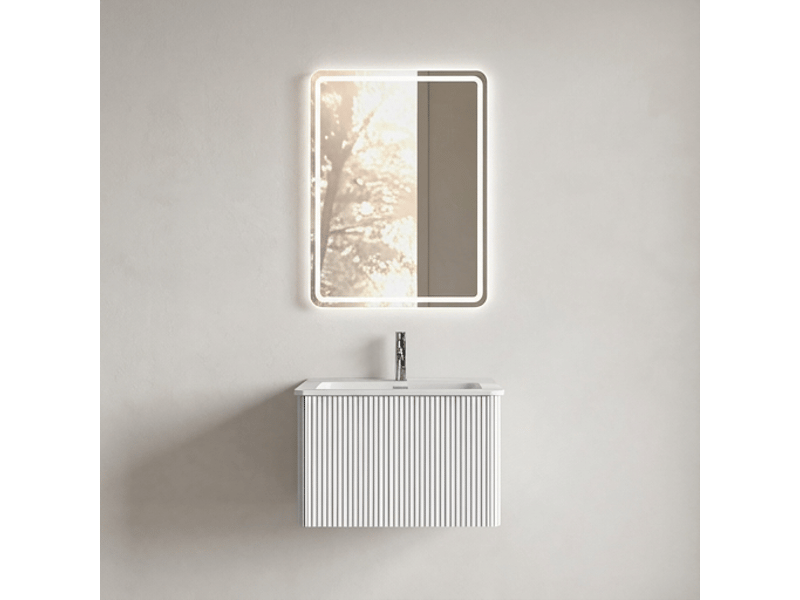  Ensemble meuble salle de bain 60 cm suspendu blanc avec miroir led anti-buée 60x80 cm  - Conforama A