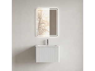 Ensemble meuble salle de bain 60 cm suspendu blanc avec miroir led anti-buée 60x80 cm