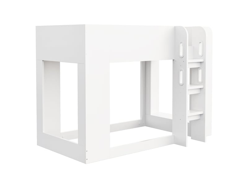  Lit superposé pour enfants, 90 x 200 cm, avec barrière de sécurité et échelle sécurisée, étagère latérale à deux niveaux, blanc  - Conforama E