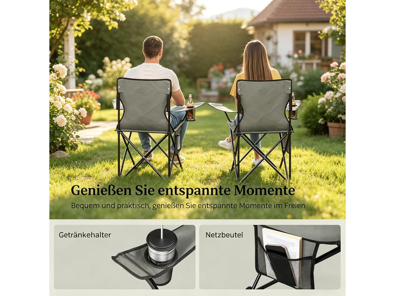  Lot de 2 chaises de camping pliantes,avec porte-gobelet,tissu oxford,gris foncé  - Conforama E