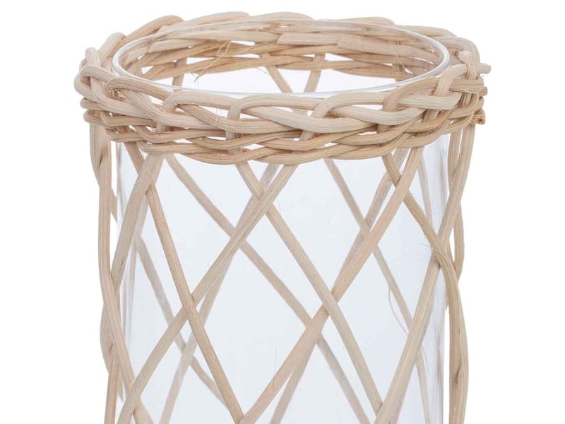  Bougeoir en verre doublé de fibres naturelles brunes, d9 x 20 h cm  - Conforama D