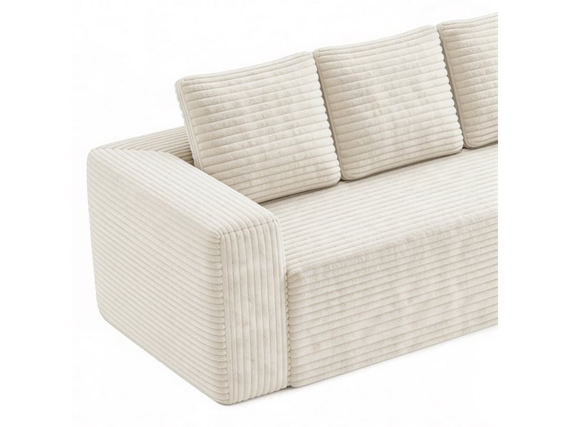  Canapé d’angle modulable en l 261x168x58 cm, sans montage, velours côtelé, beige  - Conforama E