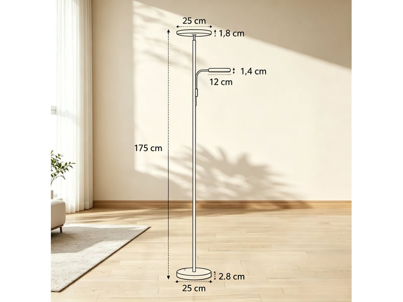  Lampadaire led 42 w ø 25 x h 175 cm – noir – double éclairage orientable, variateur et télécommande  - Conforama C