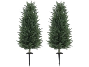 Plante artificielle cyprès réaliste en pe avec piquet, lot de 2, pour intérieur et extérieur, vert, ø33 × 100 cm
