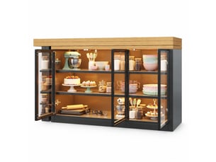 Table à manger extensible avec buffet pivotant à 360°, éclairage multicolore, noire