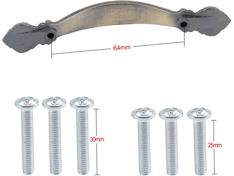  Paquet de 10 poignées d'arche anciennes de 64 mm pour placard - poignées pour portes de meubles de 10,9 cm de long, 64 mm entre les centres des trous  - Conforama C