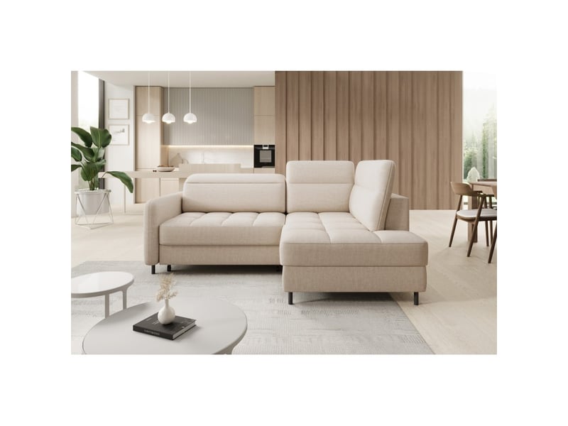  Canapé d'angle droit convertible barnea 208 cm beige crème avec rangement  - Conforama E