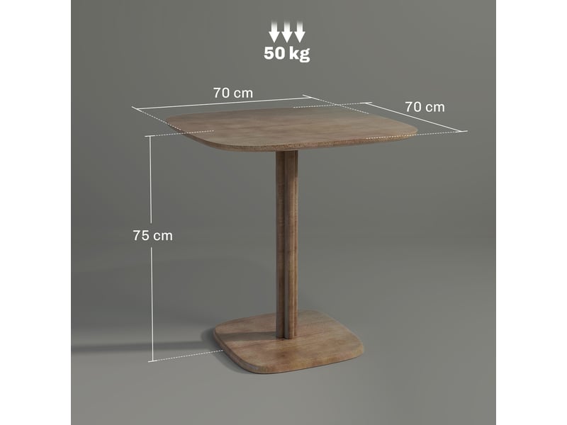  Table à manger pour 4 personne table de cuisine carrée style moderne avec plateau aspect bois, 70 x 70 cm, marron  - Conforama E