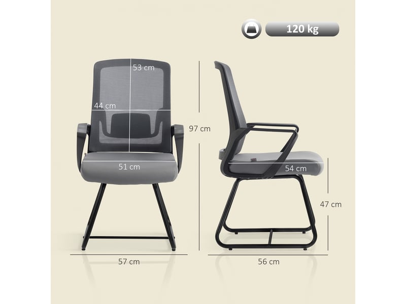  Chaise de bureau en tissu mesh transparent sans roulettes pour salle d'attente et salle de conférence, gris foncé  - Conforama E