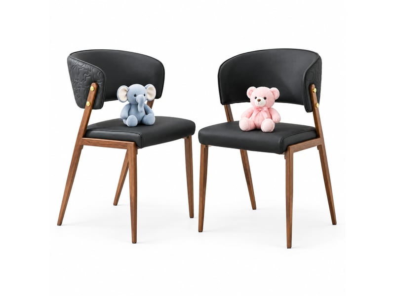  Chaise de salle à manger rembourrée avec dossier ergonomique  - pieds en métal, simili cuir noir  - Conforama A