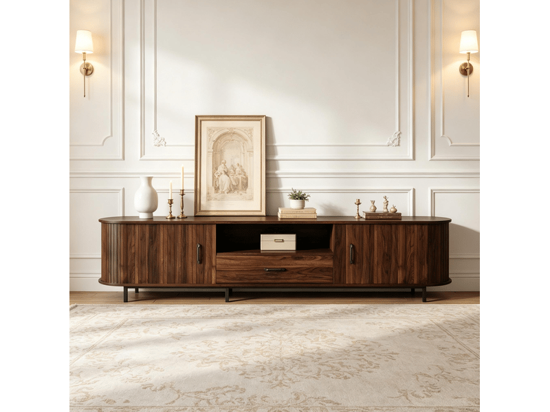  Meuble tv 180x40x50 cm avec portes coulissantes mdf couleur noyer  - Conforama C