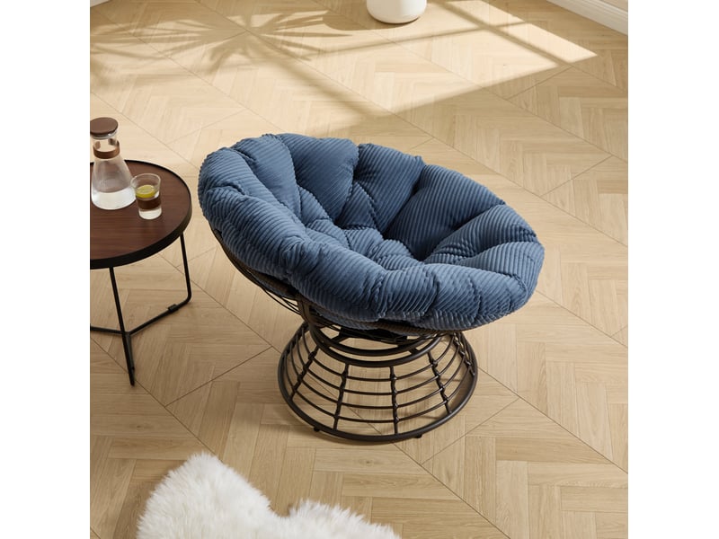Fauteuil papasan pivotant 360° en rotin pe bleu marine et marron, ø92x67 cm - Conforama D