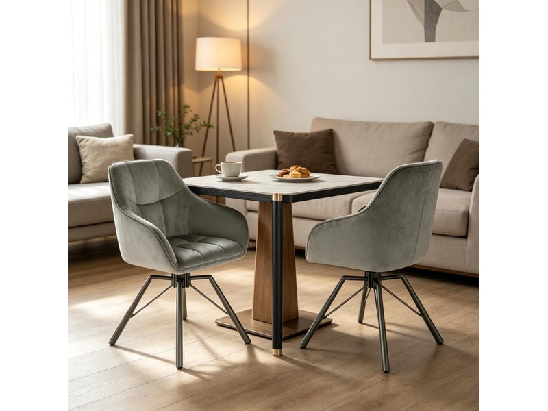  Chaises de salle à manger pivotantes 360° lot de 2 avec accoudoirs  - velours métal gris foncé  - Conforama B