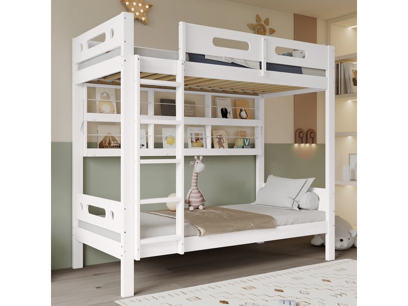  Lit superposé 90x200cm coloris blanc pin et mdf lit enfant blanc - Conforama D