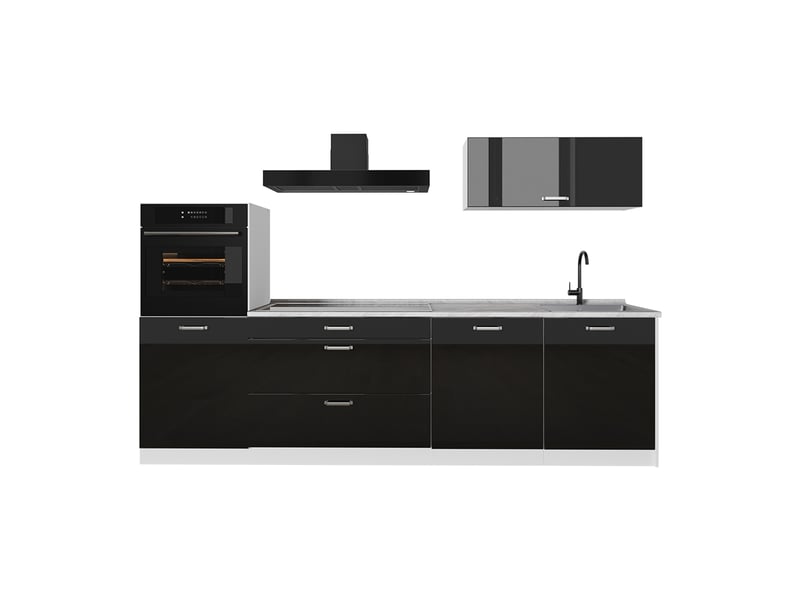 Vicco cuisine, noir haute brillanceblanc, 280cm plan de travail marbre - Conforama A