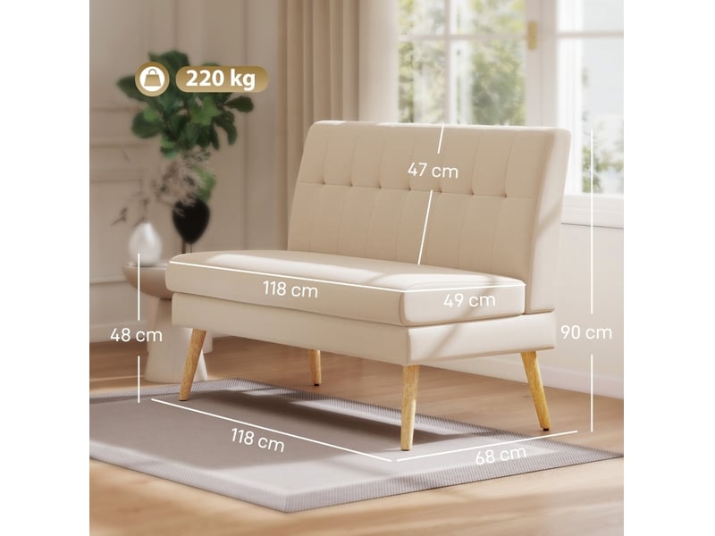  Canapé 2 places 118 x 68 x 90 cm beige, tissu aspect lin et pieds en bois, format compact  - Conforama C