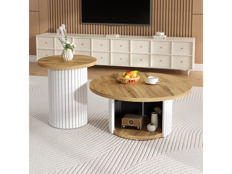  Ensemble de 2 tables basses rondes avec rangement, naturel, 75,45 cm Fay Lum - Conforama B