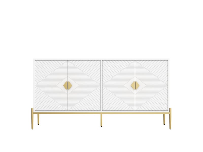  Buffet moderne, quatre portes, armoire, meuble de rangement, meuble à tiroirs, adapté au salonsalle à mangerentrée, blanc  - Conforama A