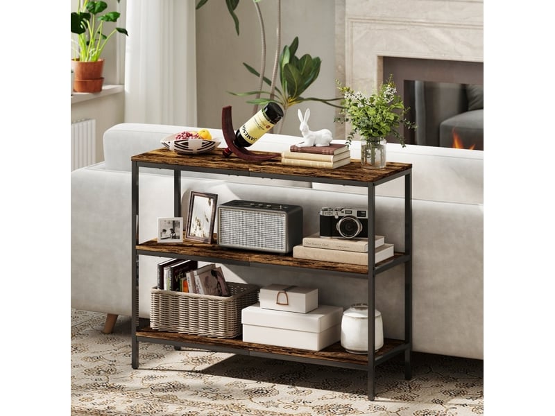  Table console 3 niveaux 101 x 35 x 80 cm, panneaux mélaminés et métal brun  - Conforama D