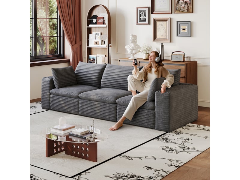 Canapé nuage 260 cm velours côtelé gris foncé - canapé salon double couche sans montage  - Conforama E