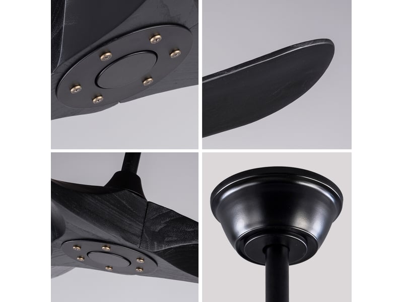  Ventilateur de plafond 132 cm noir, 3 pales en bois, moteur réversible 6 vitesses avec télécommande incluse  - Conforama E