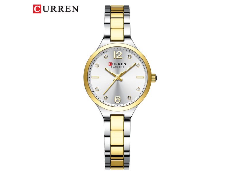 Montre étanche pour femme (or blanc) avec petit cadran, montre à quartz simple pour femme.