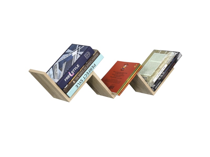  Etagères murale flottante - design contemporain en v - kit fixation inclus - panneaux particules chêne clair  - Conforama A