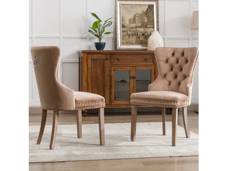  Chaise salle manger réglable velours bois massif anneau lot 2 light coffee cloutée homvra  - Conforama C