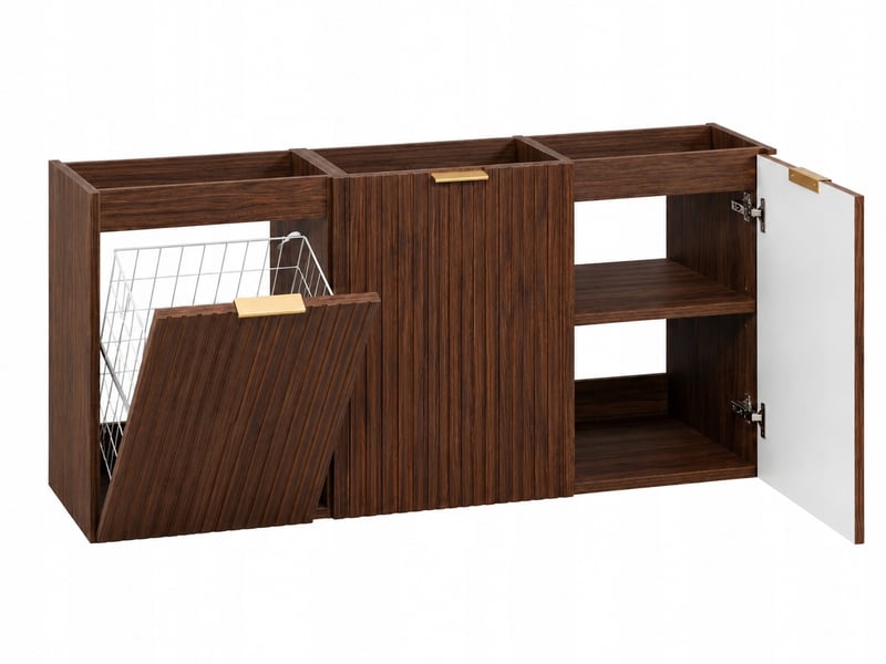 Ensemble de meubles bas flow noyer foncé 120 cm avec plan et 2 paniers à linge - Conforama R