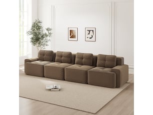 Canapé modulable 4 places sans structure,382x104x69cm,canapé à compression en velours côtelé,assise profonde et rembourrage haute densité 32d - marron