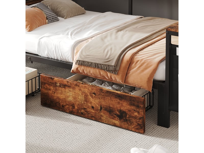  Lit simple 120 x 200 cm, structure métal et bois, tiroirs, casiers, prise usb et table  - Conforama C