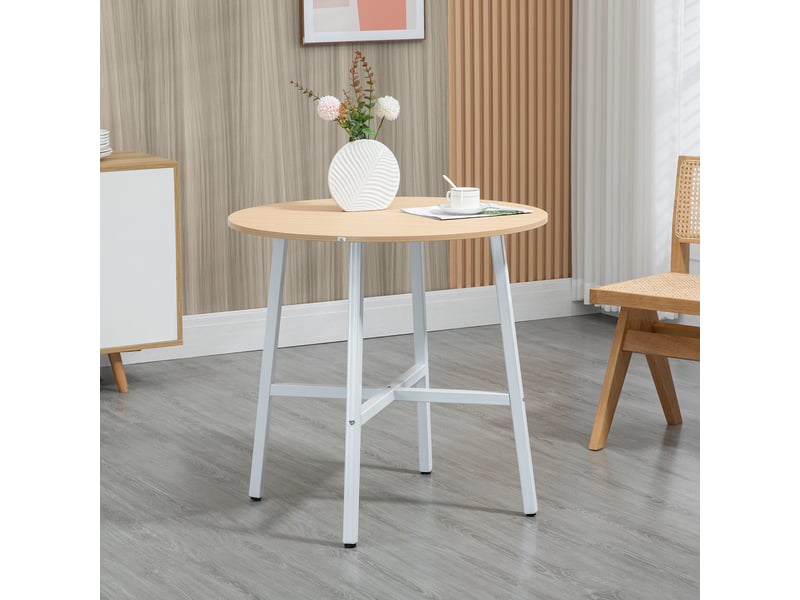 Table de salle à manger pour 4 personnes avec plateau rond en contreplaqué et pieds antidérapants, ø80×76 cm, bois naturel - Conforama B