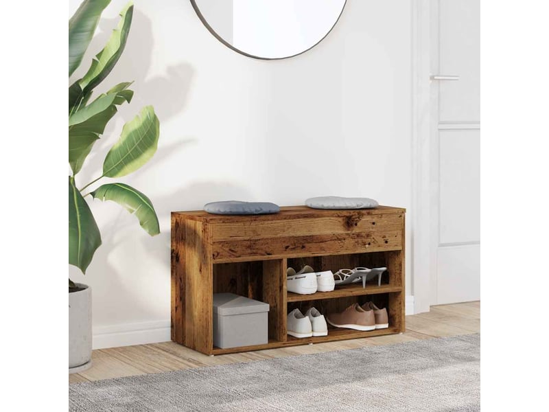  Banc à chaussures, meuble à chaussures vieux bois 80x30x45 cm bois d'ingénierie  - Conforama C