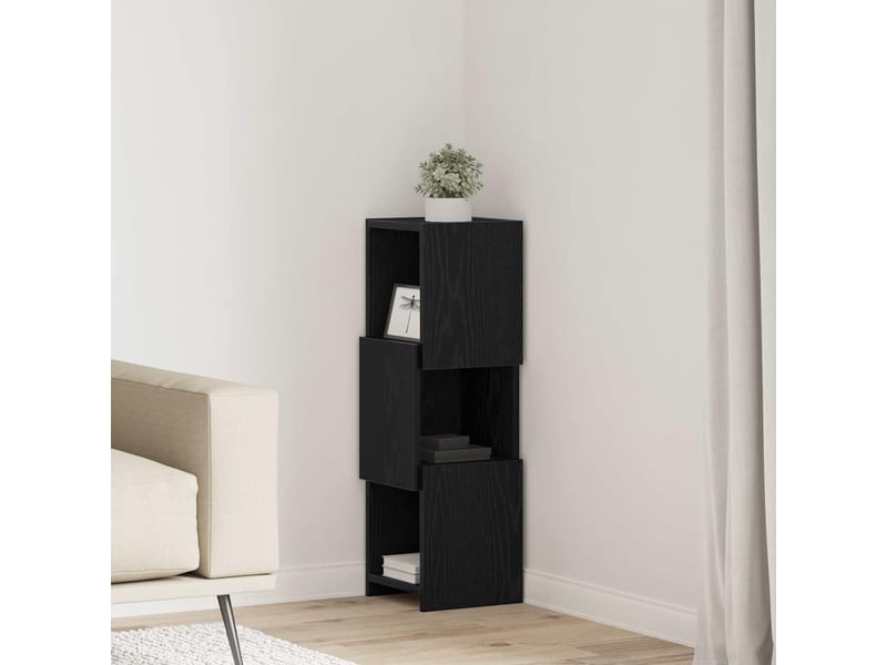  Meuble d'angle, meuble de rangement salon 25,5x25x80cm bois d'ingénierie chêne noir  - Conforama B