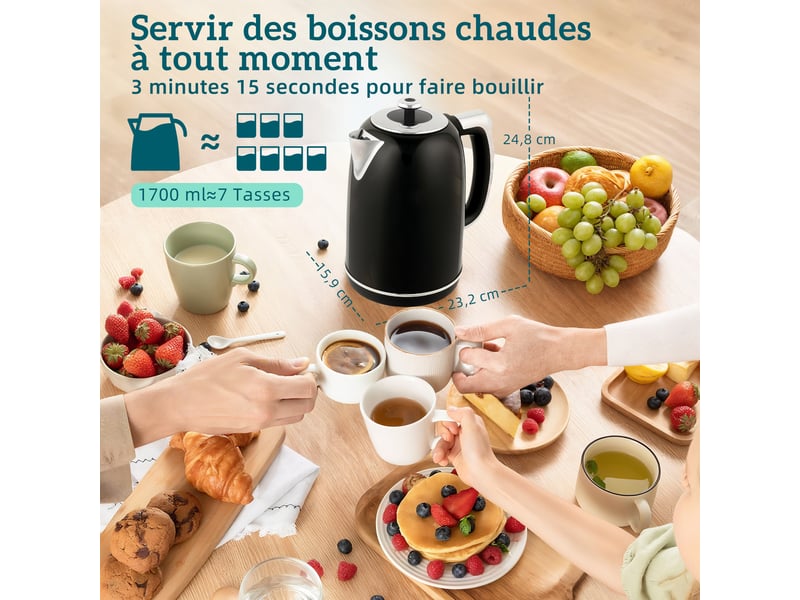Ensemble bouilloire et grille-pain, noir, bouilloire en acier inoxydable 1,7 l et 2200 w et grille-pain à 2 tranches - Conforama C