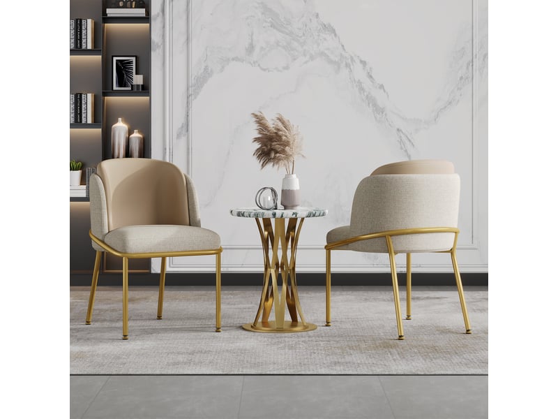  Lot de 2 chaises de salle à manger avec pieds réglables  - dossier ergonomique, simili cuir beige et kaki  - Conforama B