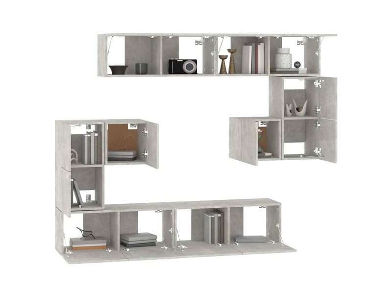  Meuble tv - banc tv - meuble de rangement mural gris béton bois d'ingénierie  - Conforama D