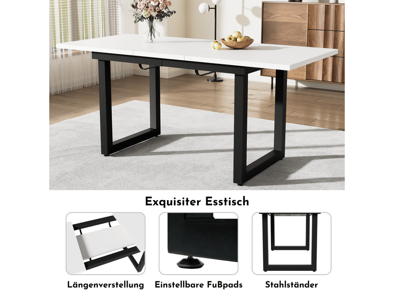  Table à manger extensible 140180 x 80 x 75 cm, blanc et noir, mdf et métal Fay Lum - Conforama D