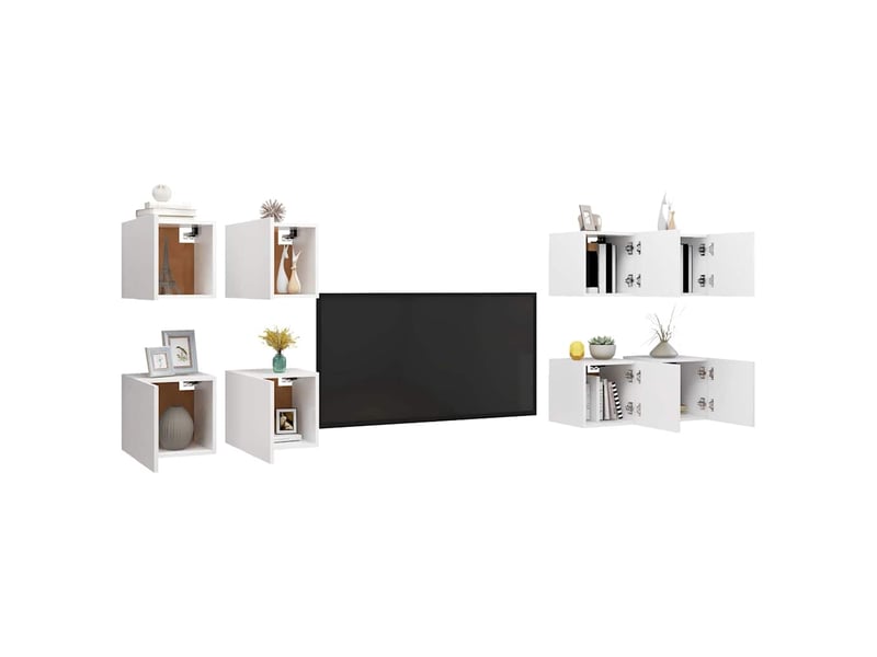  Lot de 8 meuble tv mural, meuble tv suspendu blanc 30,5x30x30 cm  - Conforama C