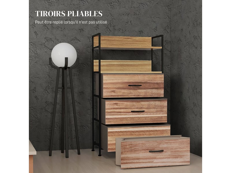  Meuble de rangement style industriel commode 3 tiroirs en tissu amovibles et 2 étagères - 60 x 29 x 101cm - mdf et métal  - Conforama R