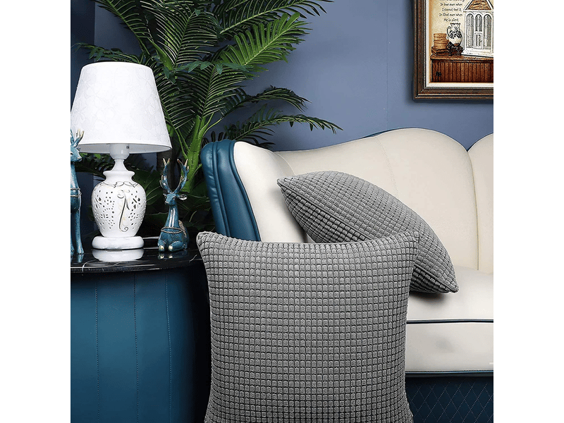  Taie d'oreiller en grains de maïs, taie d'oreiller en velours côtelé doux, housse de coussin pour la maison 2 pièces gris foncé, 45 x 45 cm  - Conforama E