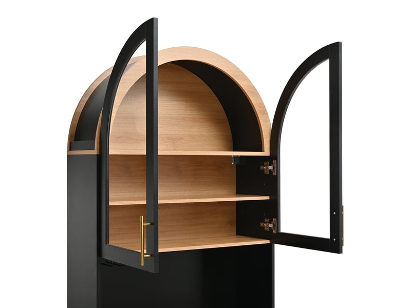 Buffet haut,80x40x180 cm,avec vitrine, led et prises usb,mdf,noir - Conforama C